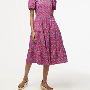 Pink Floral Tiered Midi Dress